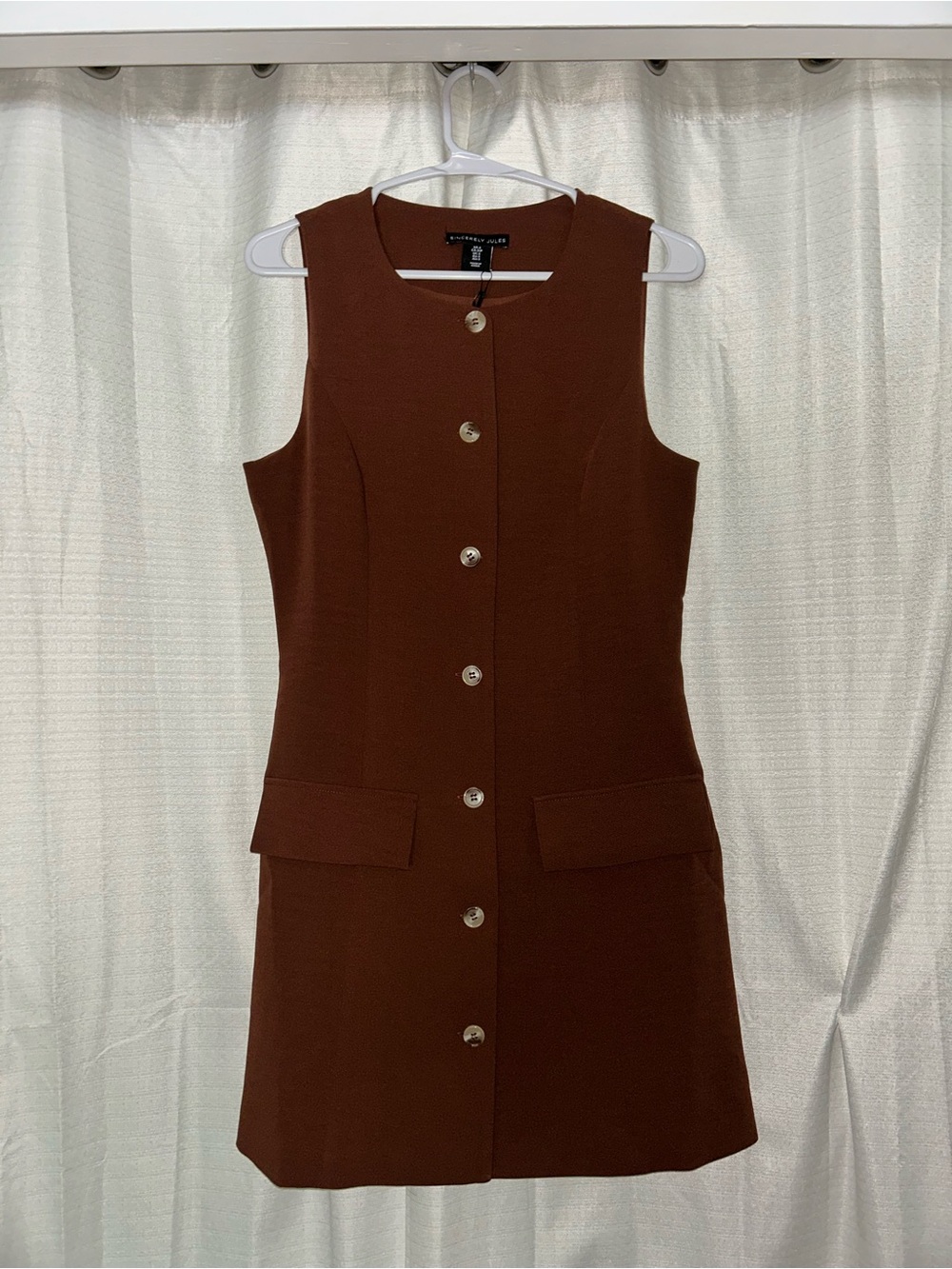 Sincerely Jules Sleeveless Button-Front Brown Dress